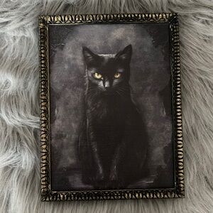 Black Cat Portrait in Ornate Gold and Black Frame • NWT